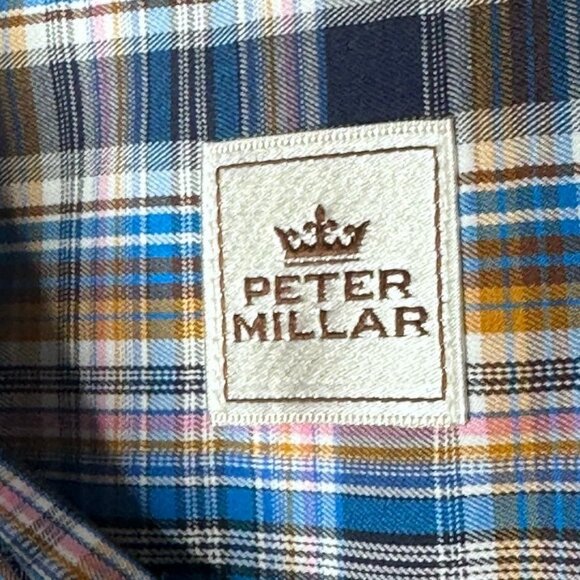Peter Millar Mens Large Button-Down Long Sleeve Plaid Shirt 100% Cotton Preppy - Picture 3 of 7